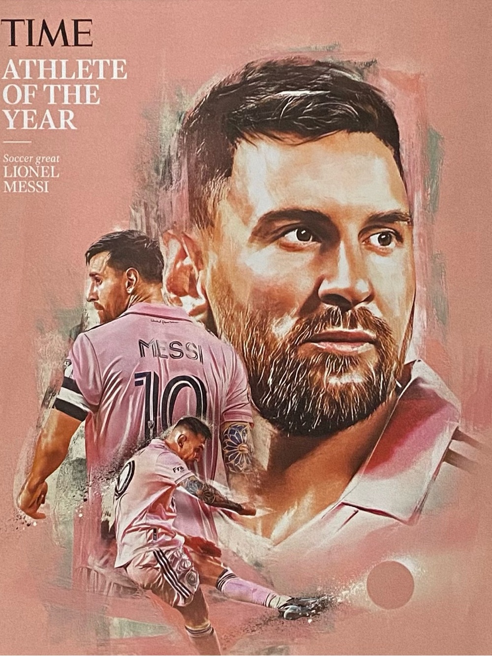 Lionel Messi Pink Soccer Portrait Art Print Sports Decor